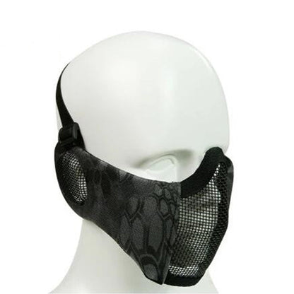 Rynx | WoSporT Half Face Metal Net Field  Ear Protection Outdoor Cycling Steel Mask(Dark Crepe)