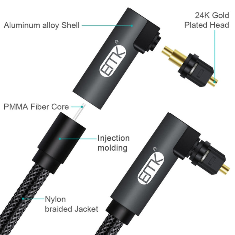 Rynx | EMK 90-Degree Rotatable Adjustable Right Angle 360 Degree Rotatable Plug Nylon Woven Network Optical Audio Cable, Cable Length: 15m (Black)