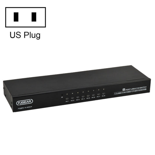Rynx | FJGEAR FJ-810UK 8 In 1 Out USB KVM Switcher With Desktop Switch, Plug Type: US Plug (Black)