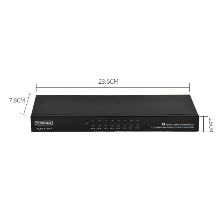 Rynx | FJGEAR FJ-810UK 8 In 1 Out USB KVM Switcher With Desktop Switch, Plug Type: US Plug (Black)