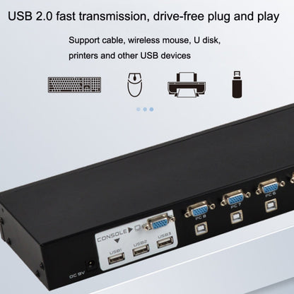 Rynx | FJGEAR FJ-810UK 8 In 1 Out USB KVM Switcher With Desktop Switch, Plug Type: US Plug (Black)