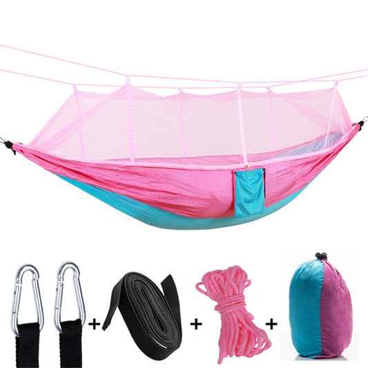 Rynx | Outdoor Mosquito Net Hammock Camping Ultralight Nylon Double Camping Air Tent, Size:260 x 140 CM(Pink Sky Blue)