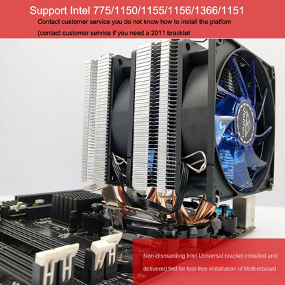 Rynx | Desktop Computer 6 Copper Pipe CPU Cooler Super Quiet Blue Light 3-Pin Single Fan