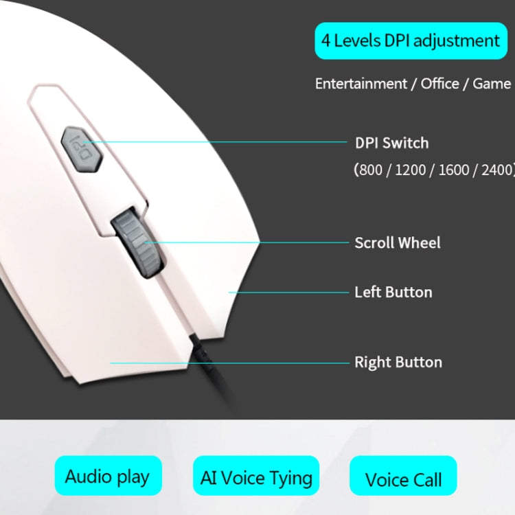 Rynx | Pcsensor MOS4 4 Button 2400DPI Gaming Intelligent Voice Control Input Mouse, Cable Length: 1.5m(Sound)