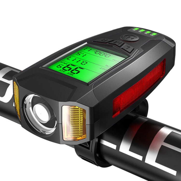 Rynx | Front Light (With Fog Light) & Horn & Speedometer  Multifunctional Bicycle Mountain Bike Headlight(Code Watch (Black))