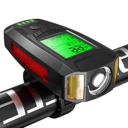 Rynx | Front Light (With Fog Light) & Horn & Speedometer  Multifunctional Bicycle Mountain Bike Headlight(Code Watch (Black))