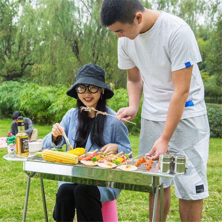 Rynx | HZ-003 BBQ Grill Outdoor Portable Stainless Steel Stove Household Charcoal Barbecue Rack, Grill/pan specifications: M