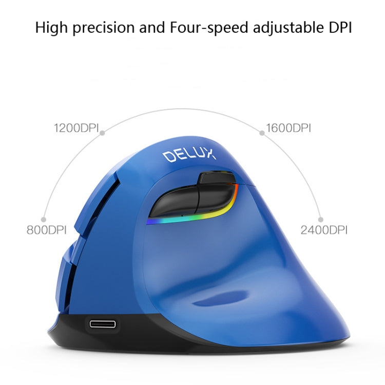 Rynx | DELUX M618Mini Colored Wireless Illuminated Vertical Mouse Bluetooth Rechargeable Vertical Mouse (Elegant Black)