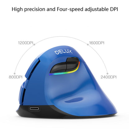 Rynx | DELUX M618Mini Colored Wireless Illuminated Vertical Mouse Bluetooth Rechargeable Vertical Mouse (Elegant Black)