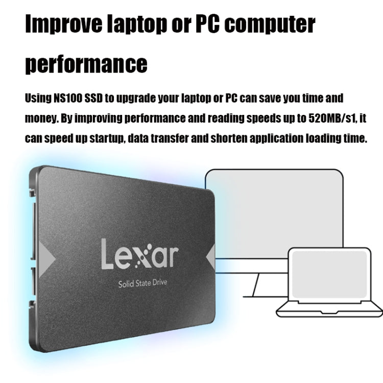 Rynx | Lexar NS100 2.5 inch SATA3 Notebook Desktop SSD Solid State Drive, Capacity: 256GB (Gray)