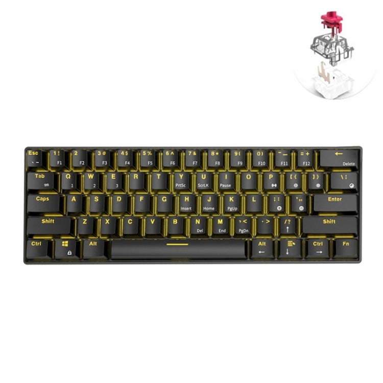 Rynx | RK61 61 Keys Bluetooth / 2.4G Wireless / USB Wired Three Modes Tablet Mobile Gaming Mechanical Keyboard, Cable Length: 1.5 m, Style: Red Switch (Black)