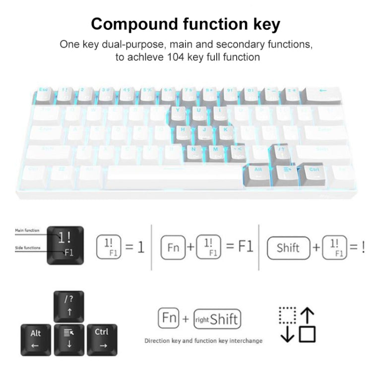 Rynx | RK61 61 Keys Bluetooth / 2.4G Wireless / USB Wired Three Modes Tablet Mobile Gaming Mechanical Keyboard, Cable Length: 1.5 m, Style: Red Switch (Black)