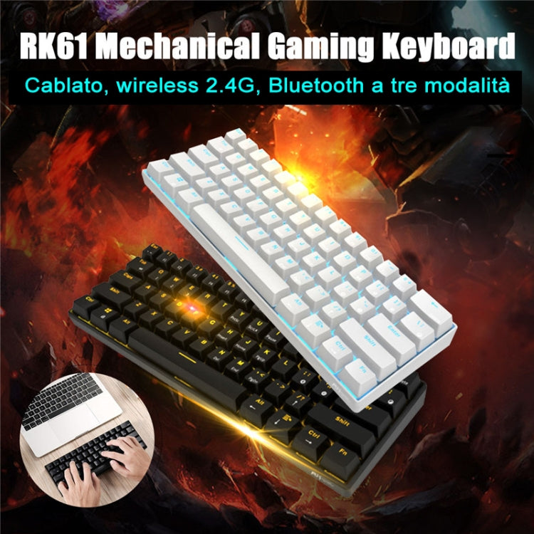 Rynx | RK61 61 Keys Bluetooth / 2.4G Wireless / USB Wired Three Modes Tablet Mobile Gaming Mechanical Keyboard, Cable Length: 1.5 m, Style: Tea Shaft (White)
