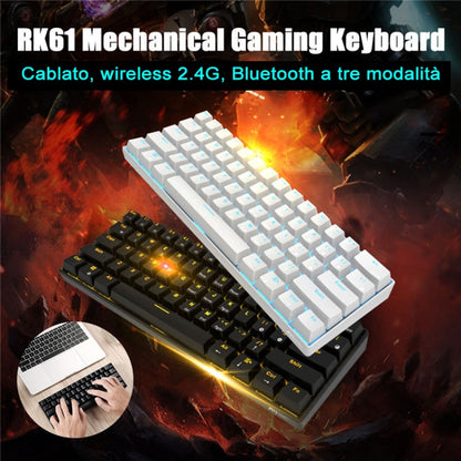 Rynx | RK61 61 Keys Bluetooth / 2.4G Wireless / USB Wired Three Modes Tablet Mobile Gaming Mechanical Keyboard, Cable Length: 1.5 m, Style: Tea Shaft (White)