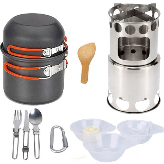 Rynx | Outdoor Hiking Camping Wood Stove Set With Cutlery(Orange Handle)
