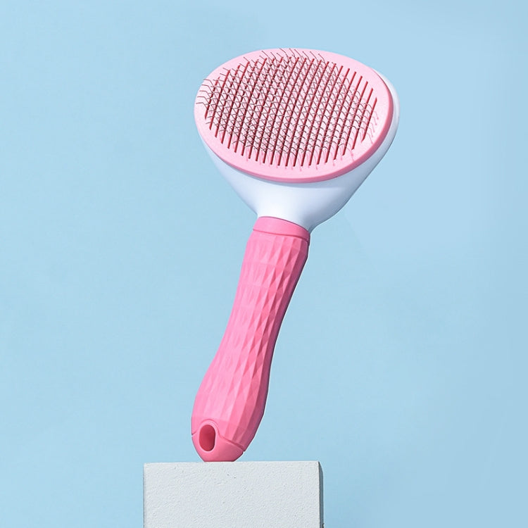 Stainless Steel Needle Automatic Cleaning Pet Hair Removal Dog Brush Pet Comb (Pink Fine Needle)