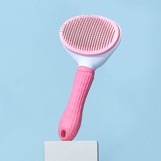 Stainless Steel Needle Automatic Cleaning Pet Hair Removal Dog Brush Pet Comb (Pink Fine Needle)