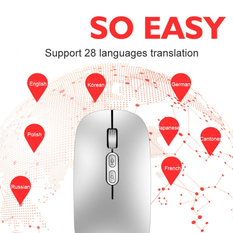 Rynx | M103 1600DPI 5 Buttons 2.4G Wireless Mouse Charging Ai Intelligent Voice Office Mouse, Supports 28 Languages (Silver)