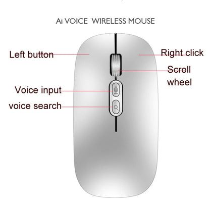 Rynx | M103 1600DPI 5 Buttons 2.4G Wireless Mouse Charging Ai Intelligent Voice Office Mouse, Supports 28 Languages (Silver)