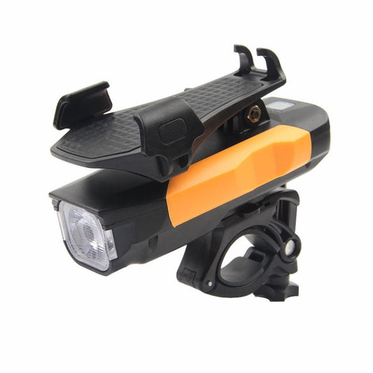 Rynx | 500LM Bicycle Light Mobile Phone Holder Multi-Function Riding Front Light With Horn 2400 mAh (Black Orange)