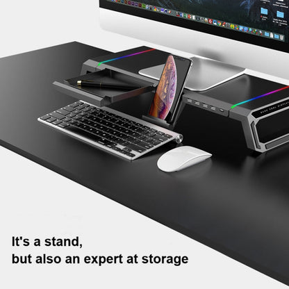 Rynx | ICE COOREL T1 Monitor Elevated Rack Foldable Laptop Stand With RGB Lighting & 4xUSB2.0 Extension Interface (Obsidian Black)