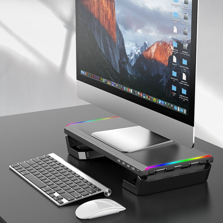 Rynx | ICE COOREL T1 Monitor Elevated Rack Foldable Laptop Stand With RGB Lighting & 4xUSB2.0 Extension Interface (Obsidian Black)