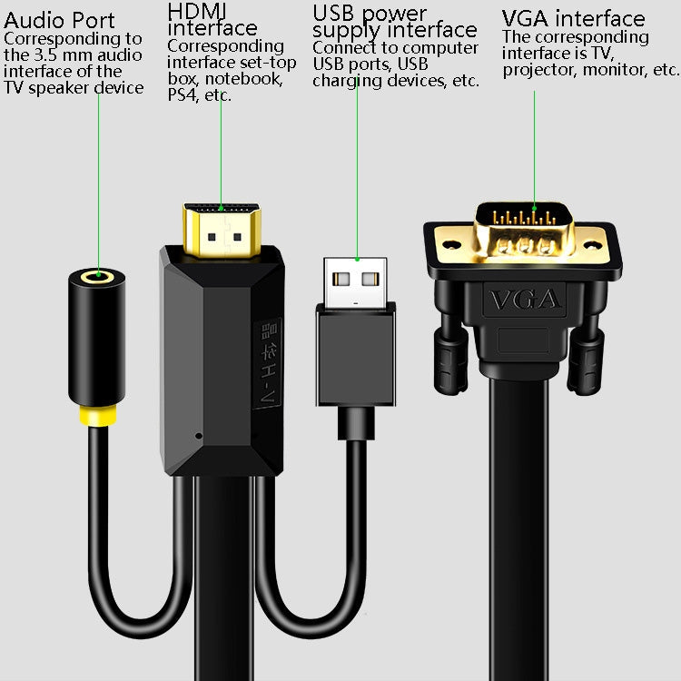 Rynx | 10m JH HV10 1080P HDMI to VGA Cable Projector TV Box Computer Notebook Industrial Display Adapter Cable