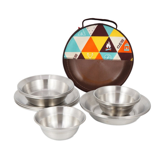 Rynx | 16 PCS / Set CLS Outdoor Stainless Steel Tableware Portable Camping Dinner Bowl Plate Kit