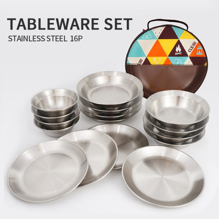 Rynx | 16 PCS / Set CLS Outdoor Stainless Steel Tableware Portable Camping Dinner Bowl Plate Kit