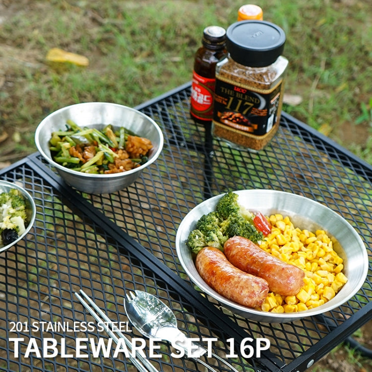 Rynx | 16 PCS / Set CLS Outdoor Stainless Steel Tableware Portable Camping Dinner Bowl Plate Kit