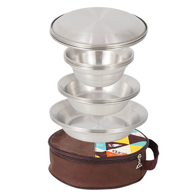 Rynx | 16 PCS / Set CLS Outdoor Stainless Steel Tableware Portable Camping Dinner Bowl Plate Kit