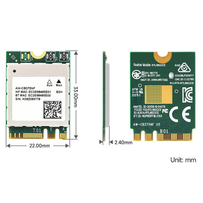 Rynx | Waveshare 24780 AW-CB375NF 2.4G/5GHz Dual-Band WiFi 5 Wireless NIC, RTL8822CE-CG Core, Supports BLE