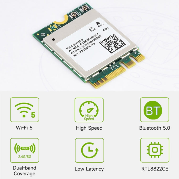 Rynx | Waveshare 24780 AW-CB375NF 2.4G/5GHz Dual-Band WiFi 5 Wireless NIC, RTL8822CE-CG Core, Supports BLE