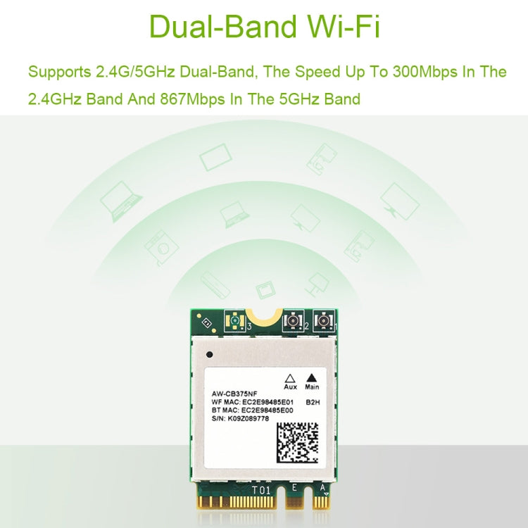 Rynx | Waveshare 24780 AW-CB375NF 2.4G/5GHz Dual-Band WiFi 5 Wireless NIC, RTL8822CE-CG Core, Supports BLE