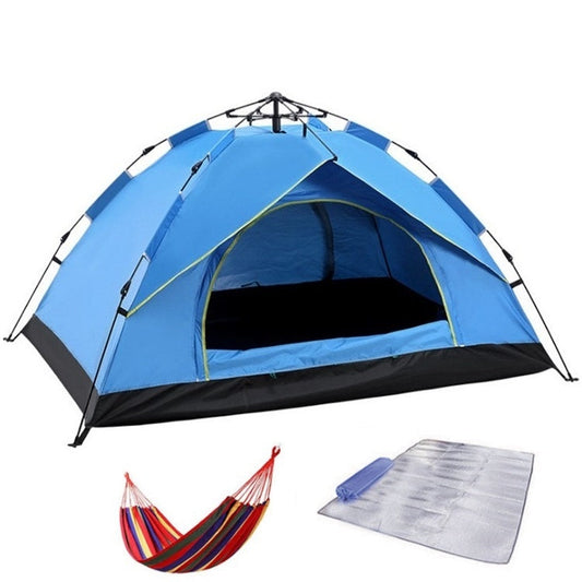 Rynx | TC-014 Outdoor Beach Travel Camping Automatic Spring Multi-Person Tent For 3-4 People(Blue+Mat+Hammock)