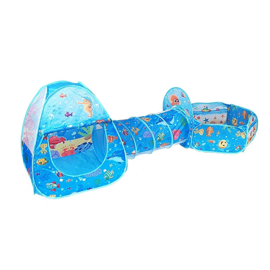 Rynx | 3 in 1 ZP01 Children Tent Play House Tunnel Foldable Shooting Ocean Ball Pool Toy(Blue Sea)