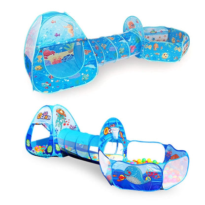 Rynx | 3 in 1 ZP01 Children Tent Play House Tunnel Foldable Shooting Ocean Ball Pool Toy(Blue Sea)