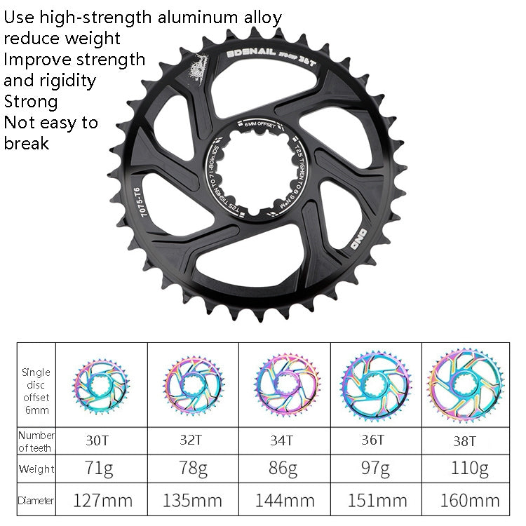 Rynx | BDSNAIL Mountain Bike Single Disk GXP Direct-Shaped Integrated Disk Positive And Negative Tooth Disc, Colour: 32T (Black)