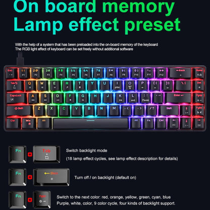 Rynx | T8 68 Key Mechanical Gaming Keyboard RGB Backlit Wired Keyboard, Cable Length: 1.6m (Black Tea Shaft)