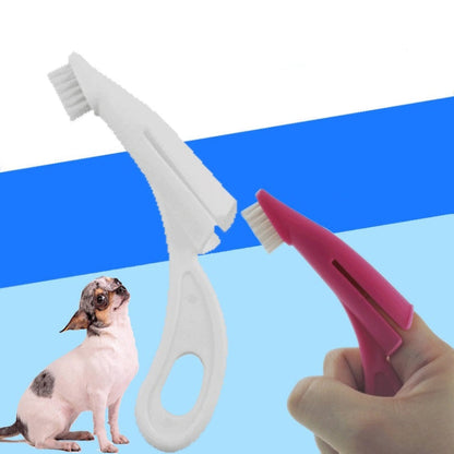 Pet Finger Toothbrush Cat and Dog Oral Cleaning Tool Soft Brush (Pink Red)