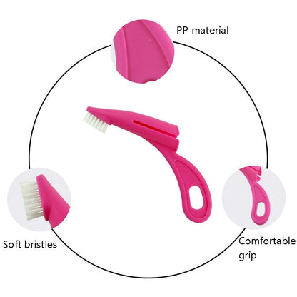 Pet Finger Toothbrush Cat and Dog Oral Cleaning Tool Soft Brush (Pink Red)