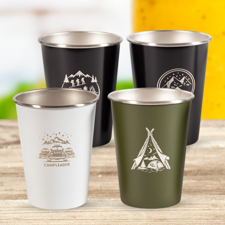 Rynx | 4 PCS / Set Outdoor Picnic Stainless Steel Cup With Storage Bag+Silicone Holder (Army Green)