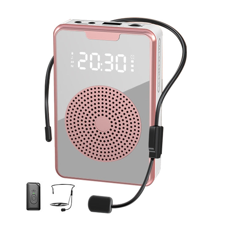 RYNX | ZXL-H3 Portable Teaching Microphone Amplifier with Time Display, Spec: Wireless Version (Rose Gold)