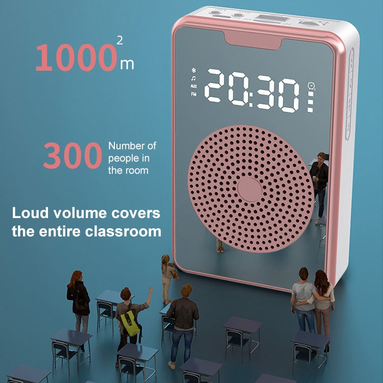 RYNX | ZXL-H3 Portable Teaching Microphone Amplifier with Time Display, Spec: Wireless Version (Rose Gold)