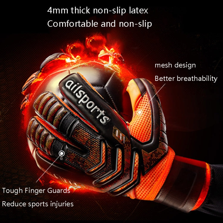 Rynx | Ailsports ST5511 1 Pair Goalkeeper Thicken Latex Fingers Protection Gloves, Size: 8(Orange)