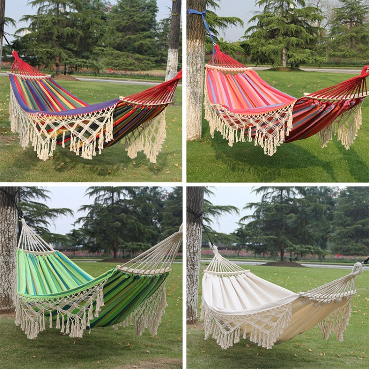 Rynx | 200x150cm Double Outdoor Camping Tassel Canvas Hammock with Stick(Pink Stripes)