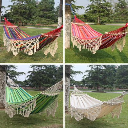Rynx | 200x150cm Double Outdoor Camping Tassel Canvas Hammock with Stick(Pink Stripes)
