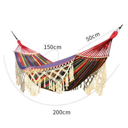 Rynx | 200x150cm Double Outdoor Camping Tassel Canvas Hammock with Stick(Pink Stripes)