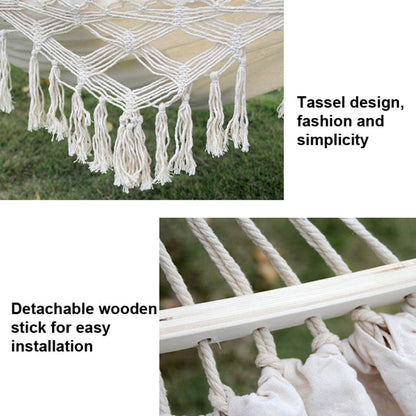 Rynx | 200x150cm Double Outdoor Camping Tassel Canvas Hammock with Stick(Pink Stripes)