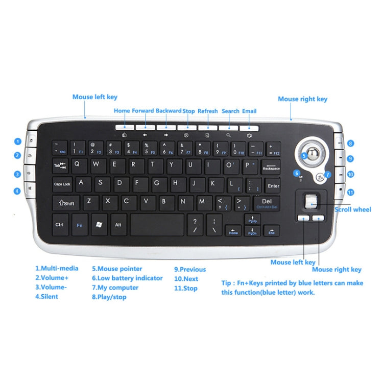 Rynx | MY-10 2.4G 78 Keys 1200 DPI Mini Wireless Trackball Keyboard Wireless Keyboard and Mouse Set